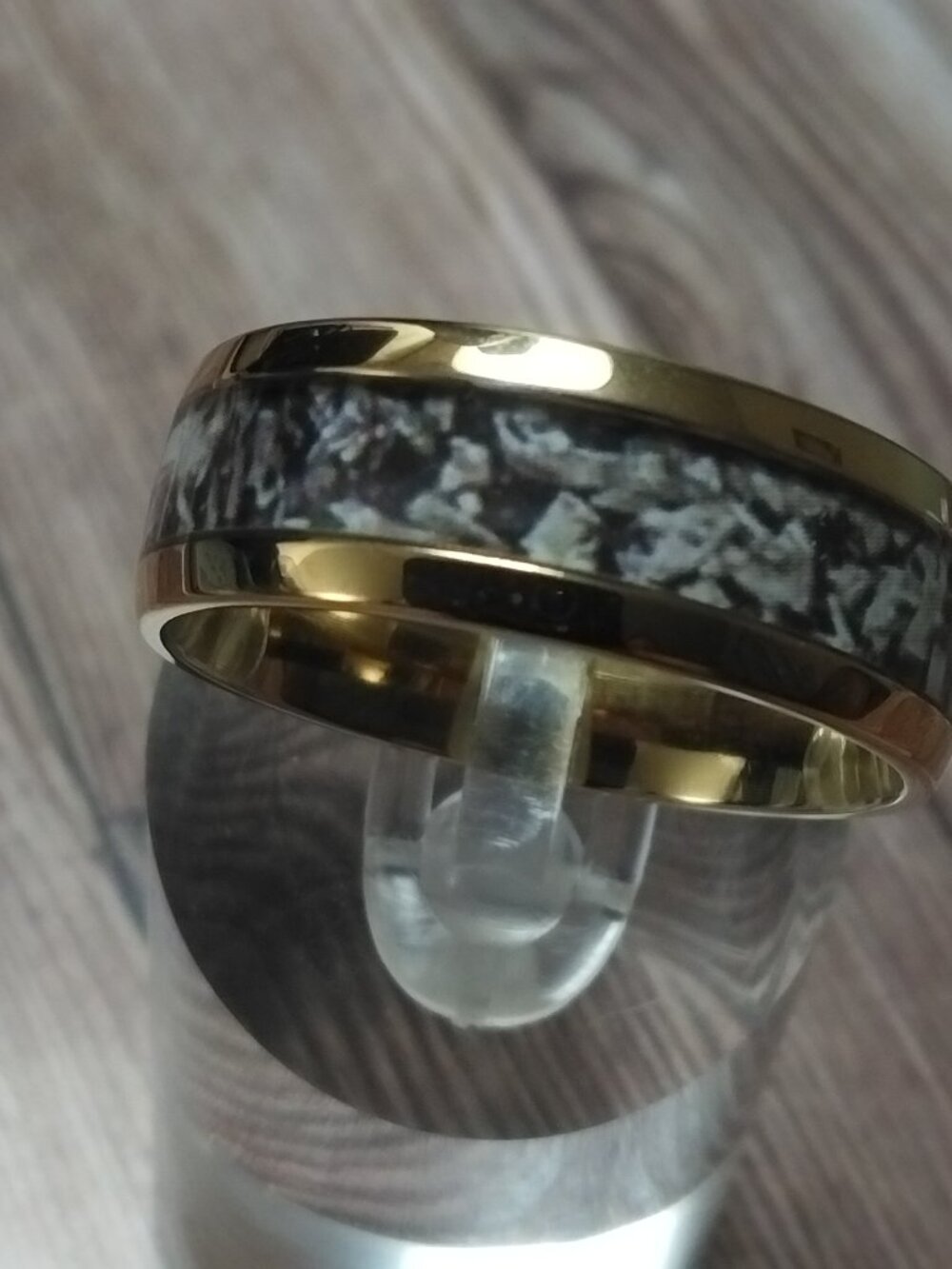 New, Size 11, Brown Multicolor Dome, 8 mm Gold Stainless Steel Band